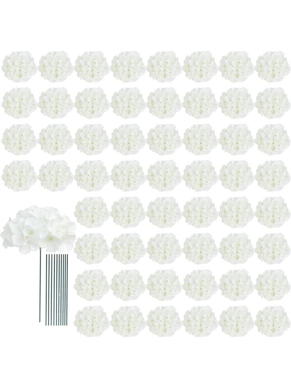 65pcs White Hydrangea Artificial Flowers - Bulk Faux Floral Decor for Home